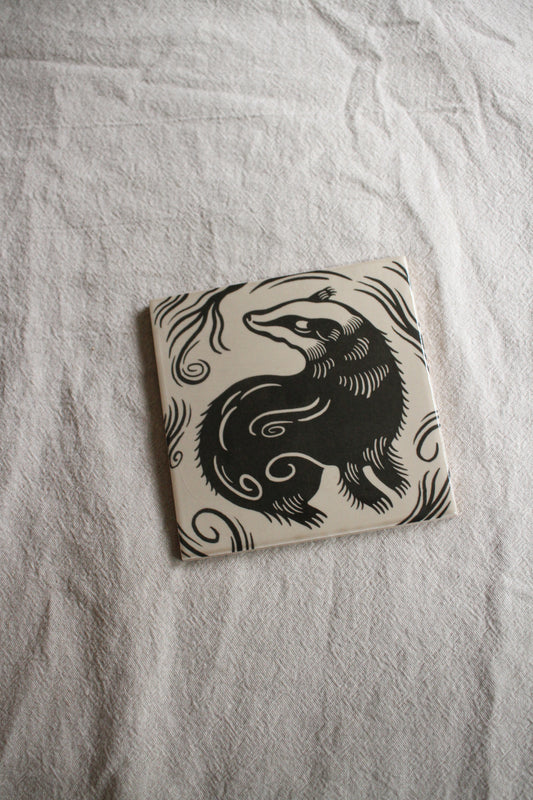 'Badger' Illustrated Ceramic Tile