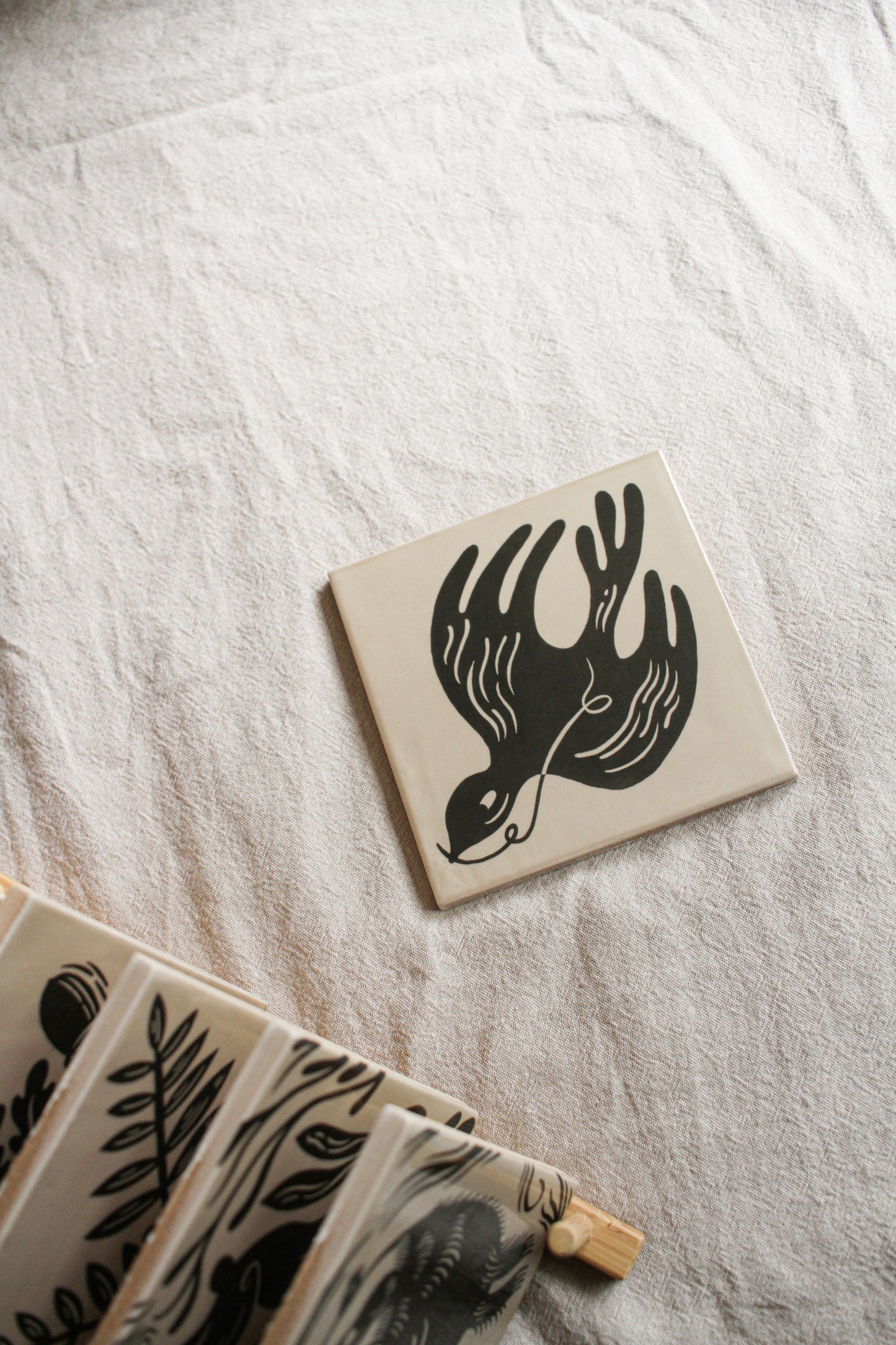 'Nesting Bird' Illustrated Ceramic Tile