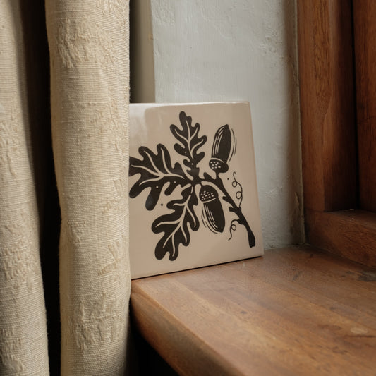 'Oak Leaf and Acorn' Illustrated Ceramic Tile