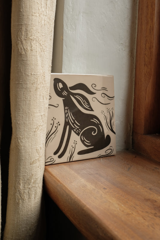 'Gazing Hare' Illustrated Ceramic Tile