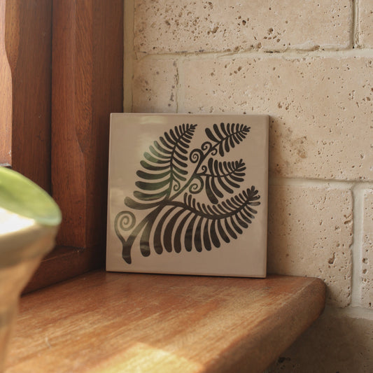 'Maidenhair Fern' Illustrated Ceramic Tile