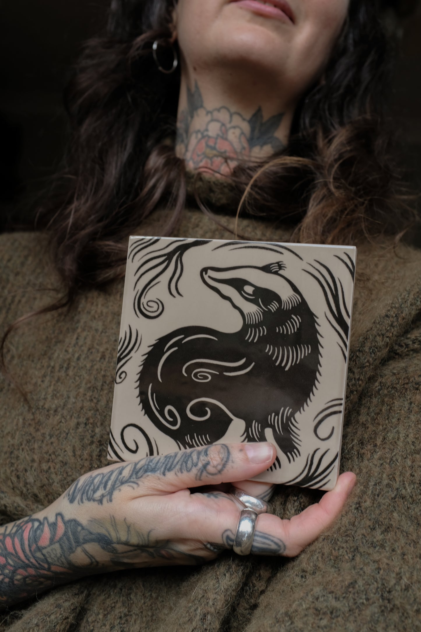 'Badger' Illustrated Ceramic Tile