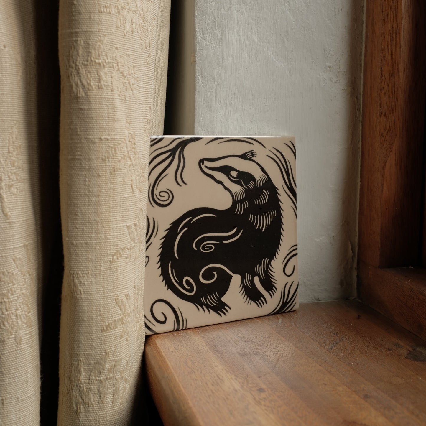 'Badger' Illustrated Ceramic Tile