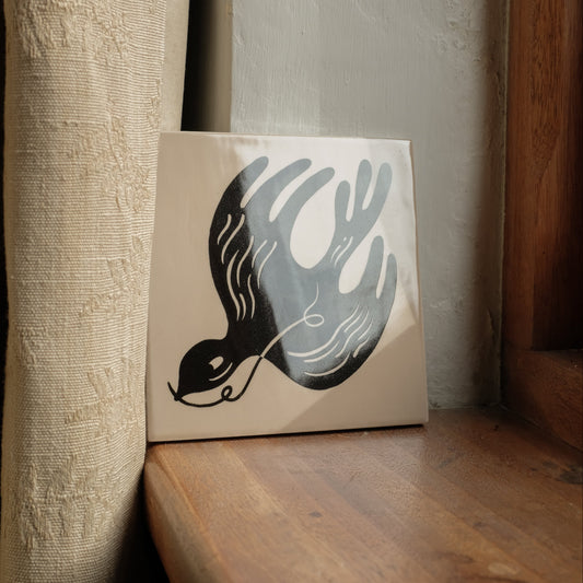 'Nesting Bird' Illustrated Ceramic Tile