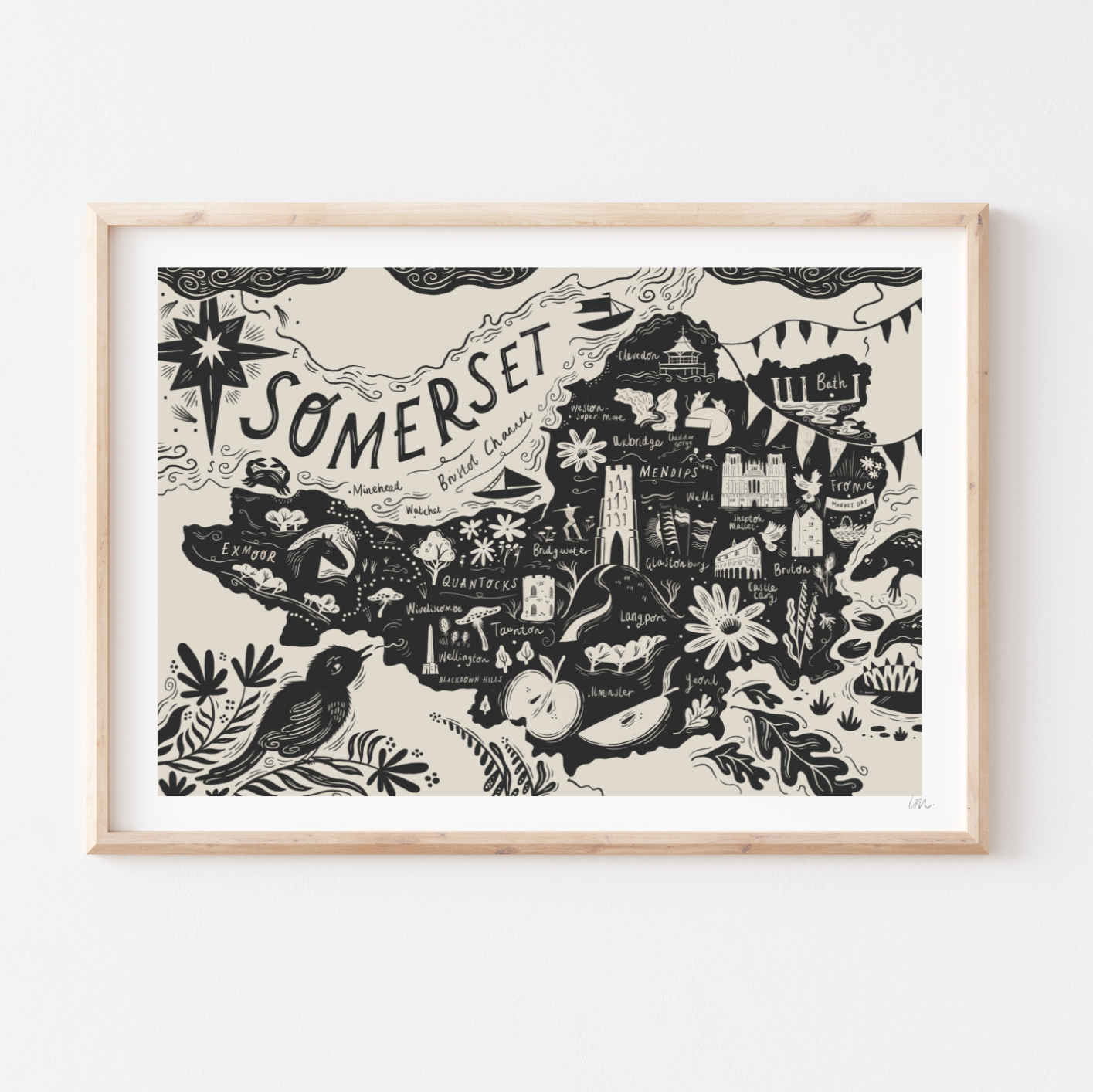 Modern Somerset map art print 